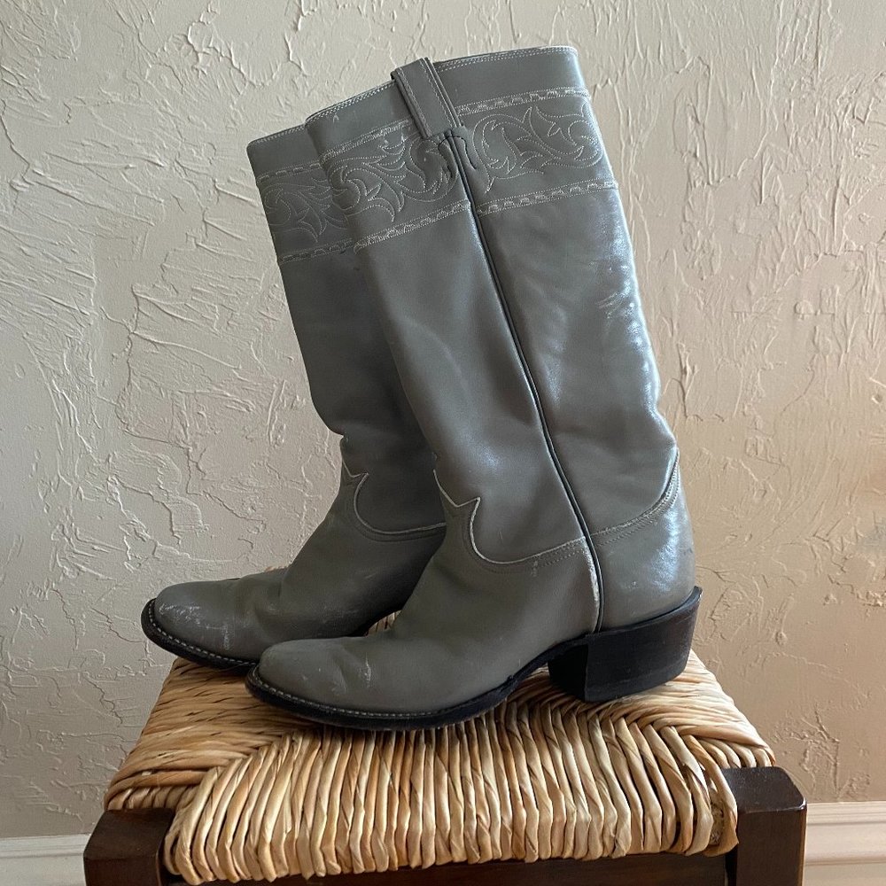 Tony Lama Silver Grey Cowboy Boots Men's Size 7b